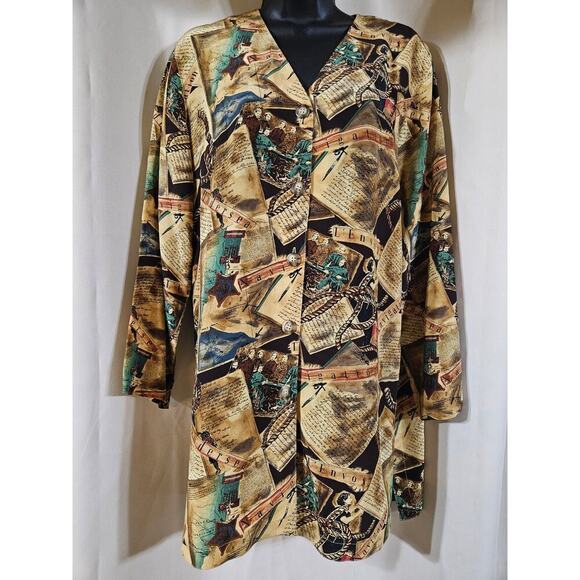 August Silk Blouse Size Small All Over Print 100% Silk Business Casual Travel - Picture 1 of 6